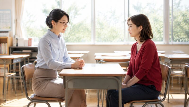 女性教師と母面談